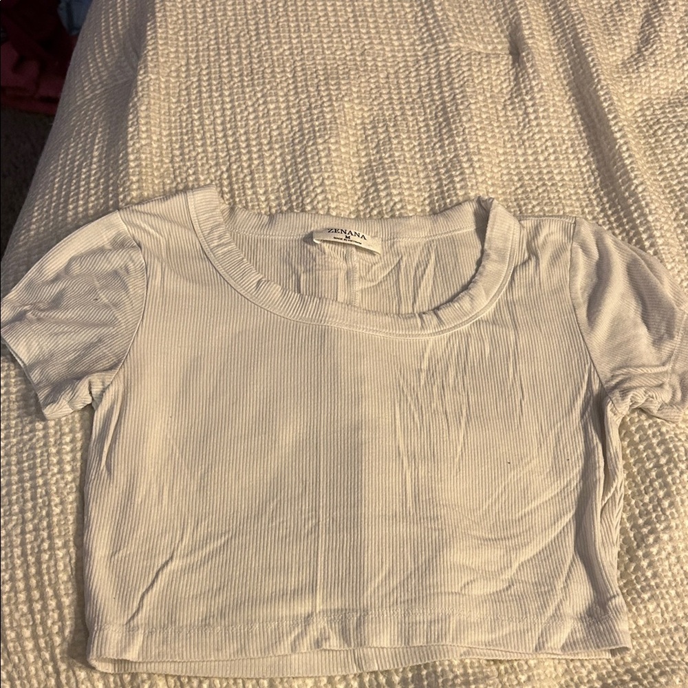 Zenana Outfitters White Ribbed Crop Top